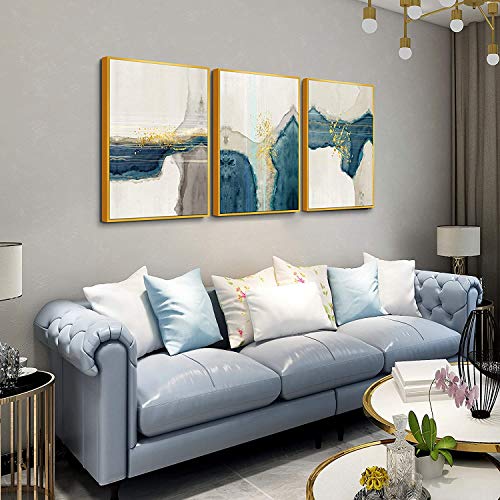 ARTLAND Turquoise Abstract Canvas Wall Decor for Living Room 3 Pieces Gold Liquid Marble Framed Wall Art Canvas Prints for Bedroom Home Decoration Ready to Hang 24x48inches