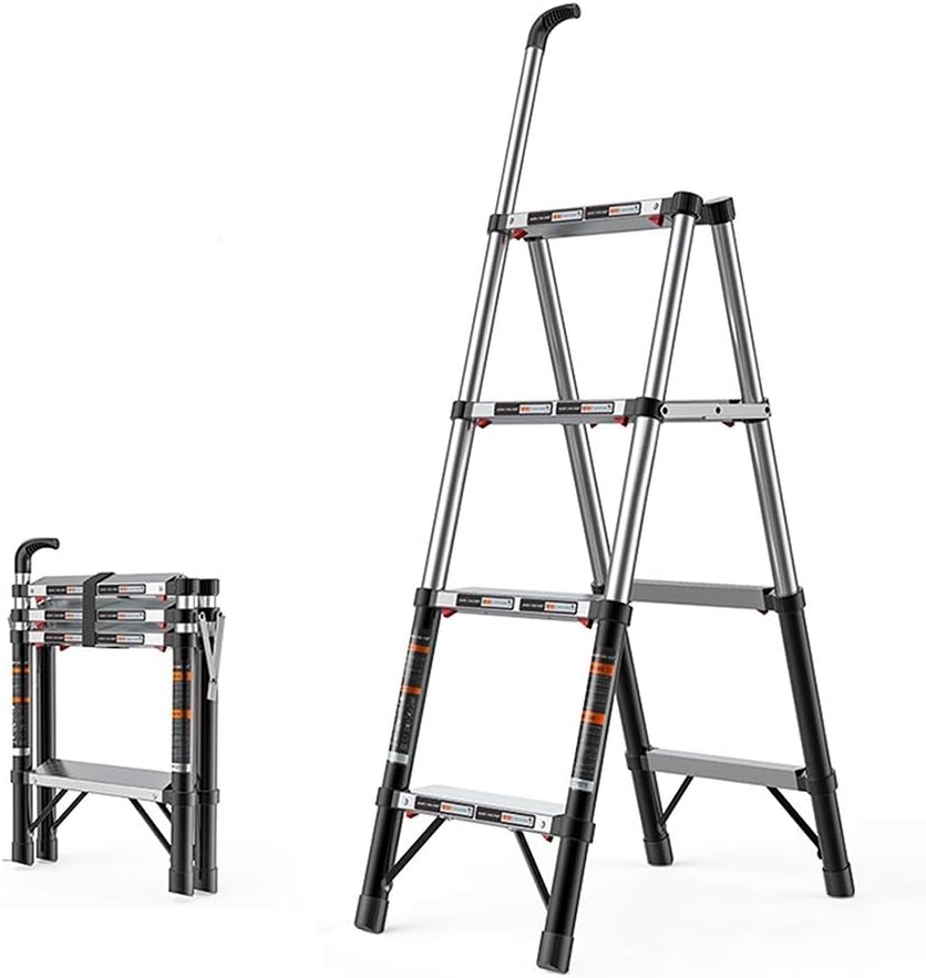 Aluminum Telescoping Ladder Extension 4 Step Ladder Tall Multi Purpose Stepladder with Telescopic Handrail