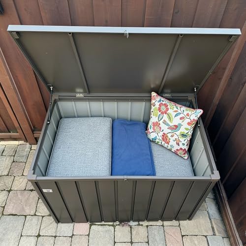 Image of PURPLE LEAF Outdoor Deck Box 120 Gallon, Waterproof Lockable Storage, Brown