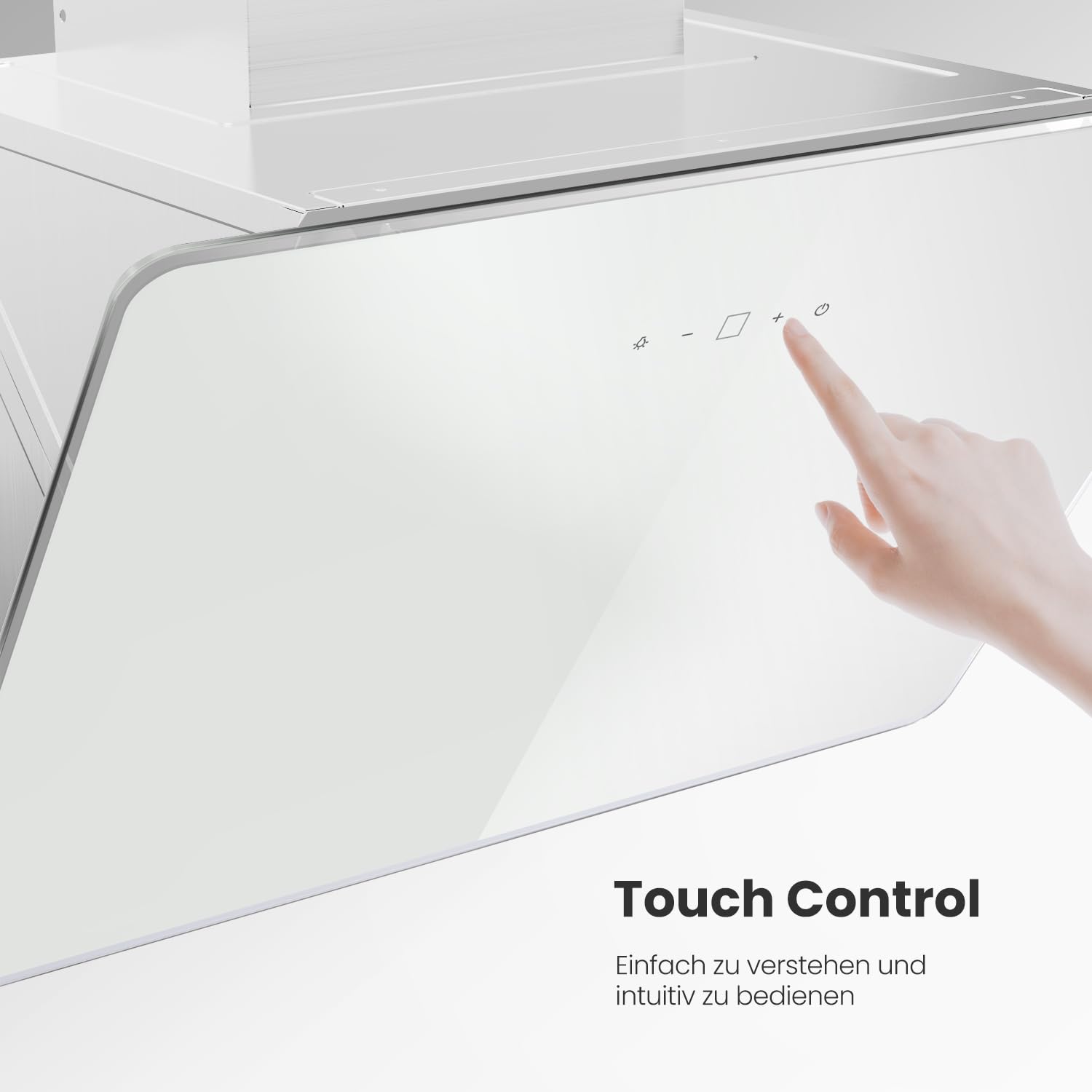 COMFEE' A+ Dunstabzugshaube 60cm CHK 3.6J64A1W Wandhaube aus gehärtetem Glas und Edelstahl mit Touchscreen, LED und Umluft- und Kanalsystem Wandmontierte Dunstabzugshaube, Weiß