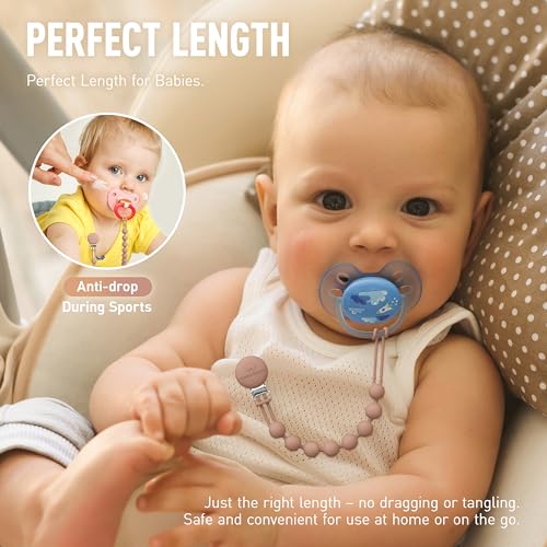 Cuddle Campus Silicone Pacifier Clip Holder with One Piece Design, Pack of 4 Soft Flexible Binky Clips for Baby Boy and Girl Set 4(3M+)