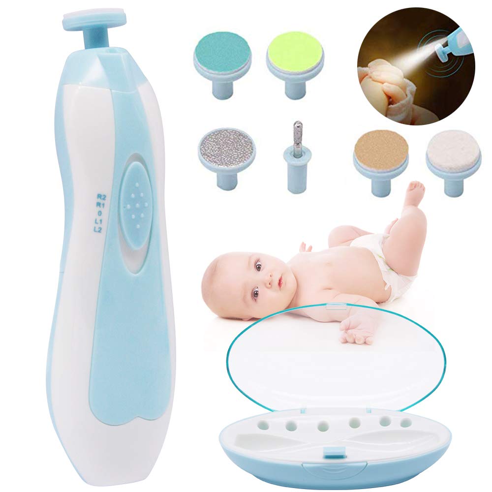 Limpiador de u?as el?ctrico para reci?n nacido, seguro para beb?, 6 en 1, juego de manicura con luz.