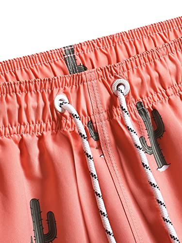 Soly Hux Men's Cartoon Print Drawstring High Waisted Sweat Shorts Casual Summer Track Shorts With Pocket Coral Pink Cactus M #TOP3