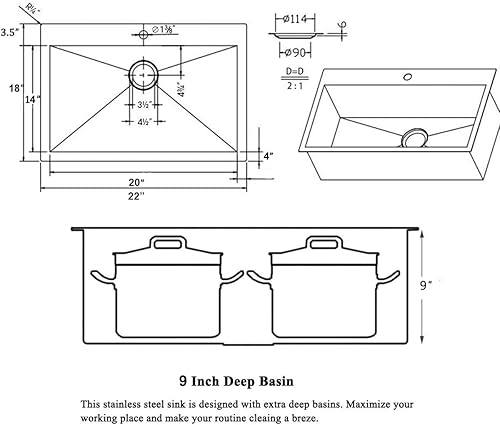 Miniatura 90 de SHACO Fregadero de cocina negro de 21 pulgadas, 21 x 20 pulgadas, montaje superior negro plomizo de acero inoxidable calibre 16, estación de trabajo