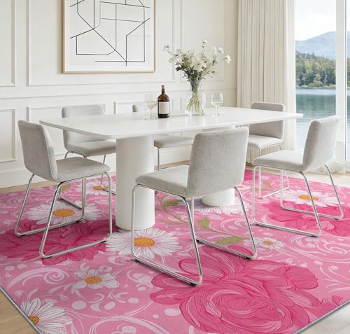 Tapis salon doux lavable antidérapant rose 140x200 - 5