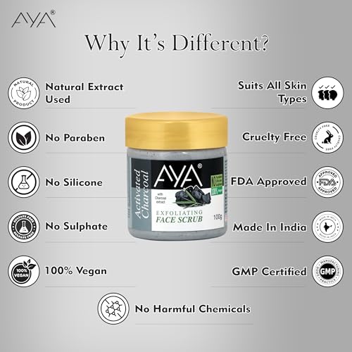 Image of AYA Coffee and Charcoal Tan & Dead Skin Removal Scrub For Face & Body (100 Ml+100 Ml)|Exfoliating & Brightening Scrub|Blackhead Remover,Whitehead Remover,Detan Pack I Face Scrub For Women & Men