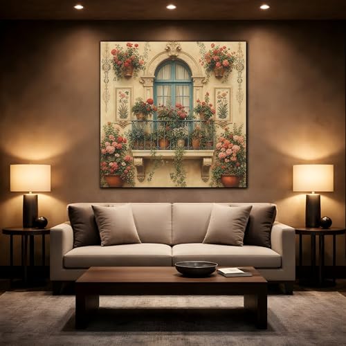 Toile fleurs de balcon au-dessus d'une console de salon classique 60x60 - 2