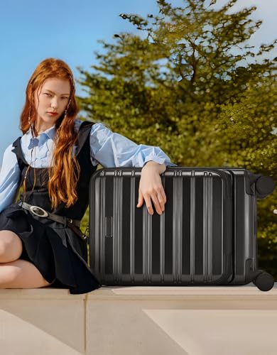 LARVENDER Carry On Luggage 22x14x9 Airline Approved, 20 Inch Expandable PC+ABS Hardside Carry On Luggage with Front Pocket Spinner Wheels TSA Lock for Women Men (Black)2