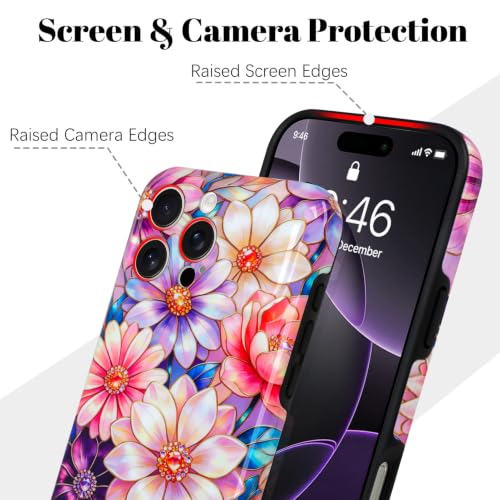 Image of Magnetic for iPhone 16 Pro Max Case for Women Girl, Colorful Floral | Stylish Flower Pattern Design [Compatible with MagSafe] [Full Camera Protection] 2-Layer Hybrid Shockproof Glossy Phone Case
