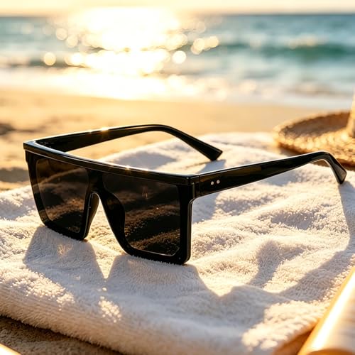 Dollger Square Oversized Sunglasses for Women Men Fashion Flat Top Big Black Frame Shades
