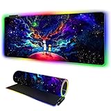 Anime Mouse Pad RGB Night Sky Space Stars,12 Light Modes-Non-Slip Rubber Base Mousepad-Textured Cloth-Long Glowing Laptop Desk Pad,Computer Keyboard and Mice Combo Pads Mouse Mat 31.5x15.7 in