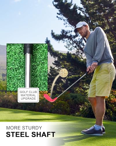 KOFULL Backyard Golf Game Club with Oversize Head, for Golf Game with Buckets, Included 1 Plastic Golf Clubs for Adults, 2 Balls, Steel Shaft for Chipping Game, Hit Plastic Foam Ball