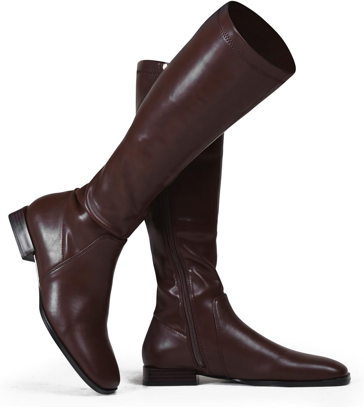 GENSHUO Knee High Boots for Women Comfy Flat Heel Vintage Square Toe Fall Winter Solid Side Zipper Costume Knight Booties - Image 5