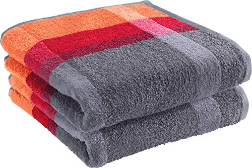 Erwin Müller Walk-Frottier Handtuch 2er-Pack, Streifenmuster orange Streifen Größe 50x100 cm - schnell trocknend und extra saugstark, praktisch durch beidseitige Schlaufen, 100% Baumwolle