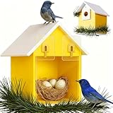 Water Proof Window View Bird House for Outside with 2 Powerful Hooks,Vinyl Birdhouse for Viewing Inside, Multifunctional Entrance for Various Birds 1.25" + 1.5" Hole, 10 Years PerformanceοΌYellowοΌ