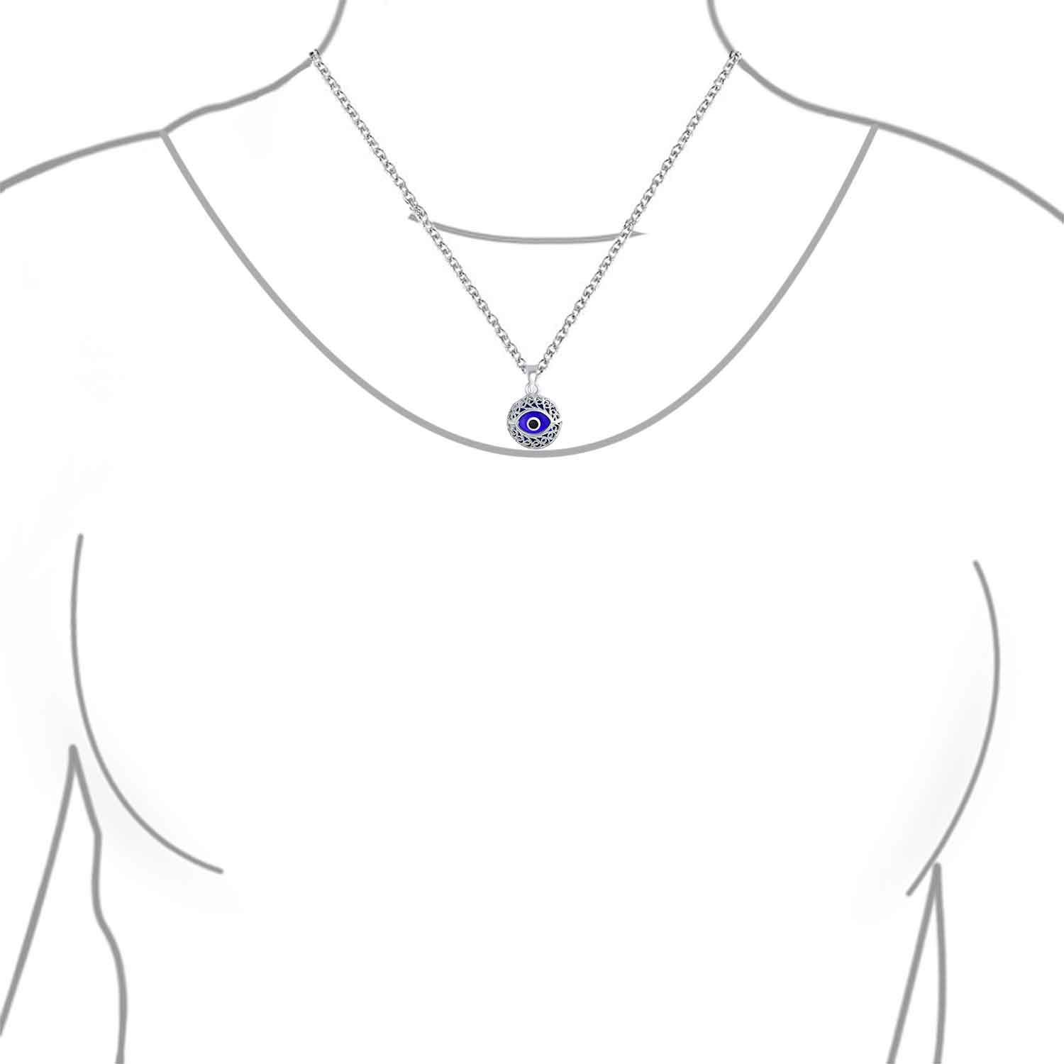Bling Jewelry Amulette De Protection Spirituelle Turque Cercle Rond Mobile Flottant Bleu Nazar Marine Pendentif Breloque Œil Maléfique En Filigrane Collier Pour Femme Pour Ado En Argent Sterling 925