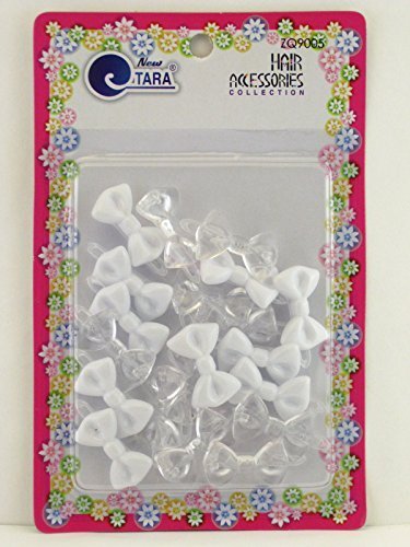 Tara Girls Self Hinge Plastic Mini Bow Hair Barrettes - White & Clear - 20 Pcs. #TOP6