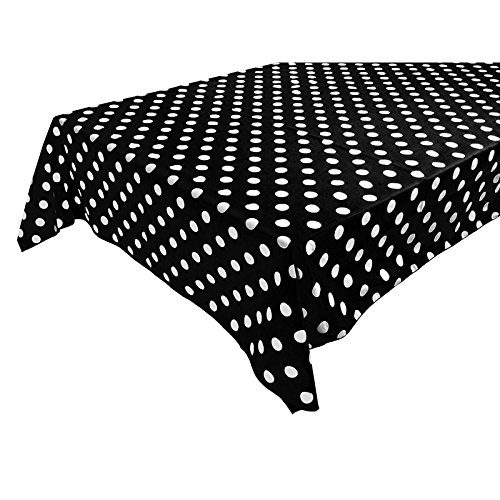 New CreationsFabric & Foam Inc, 60" Wide by 120" Long Rectangular Polka Dot Poly Cotton Tablecloth, White Dot on Black