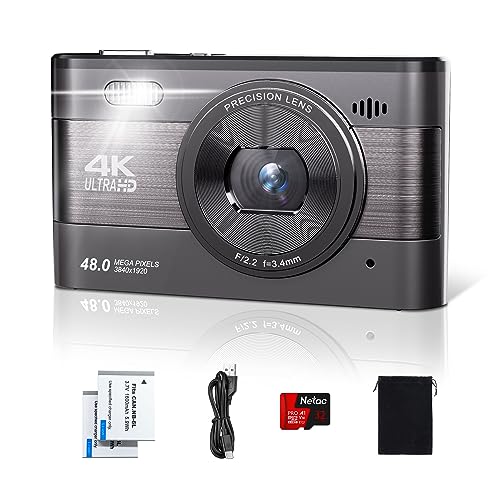 Cámaras, Compra de libro digital Cámara digital 4K para fotografía, cámara de vlogging de 48 MP con tarjeta SD, visualización IPS de 3 pulgadas, cámara compacta con flash, cámara de viaje...