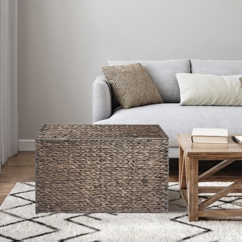 MOORLITER Water Hyacinth Storage Basket with Lid, 27.7 Gallon (105L) Blanket Storage Basket with Handles, Woven Storage Bin, Foldable, Metal Frame, for Bedroom, Laundry Room, Brown by MOORLITER - Image 2
