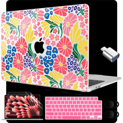 Image of MEEgoodo for M5 /M4 /M3 /M2 MacBook Air 15 inch Case 2026 2025 2024 2023, Case Fit Model (A3448 /A3241 /A3114 /A2941) for MacBook Air 15.3 inch, Groovy Flower