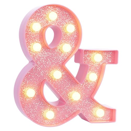 Image of Pink Marquee Light Up Letters, Glitter Alphabet LED Letter Lights for Pink Birthday Party Decorations, Battery Operated Letter Sign for Girls Room Vanity Table Decor, Warm White Lights Symbol &
