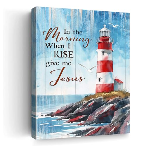 Stampa artistica da parete su tela con faro e citazione spirituale, decorazione da parete con paesaggio oceanico, decorazione nautica per la casa, stampa astratta, 30,5 x 40,6 cm con cornice