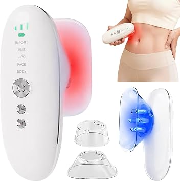 Body Sculpting Machine 5-in-1 Lymphatic Drainage Massager, Anti Cellulite Massage Tool with Red Blue LED, EMS Import & Suction Cups for Face, Stomach, Thighs, Arms, Legs