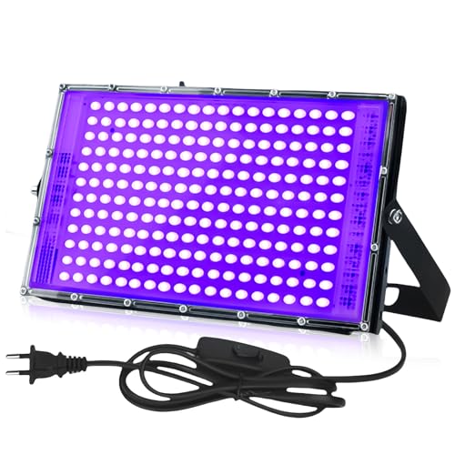 BAIFULAI Faretto a luce nera UV 200 W, 216 perle di lampada a LED, IP65, impermeabile, luce nera con spina per discoteca, illuminazione per palcoscenico, decorazione di Halloween, accessori per feste