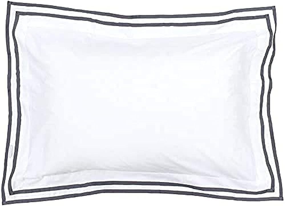 Riva Paoletti 5-Star Hotel Quality Sandringham Pillowcase - Pure White Soft Cotton - Pewter Double Oxford Edge - Envelope Closure - Machine Washable - 48 x 74cm (19" x 29" inches)