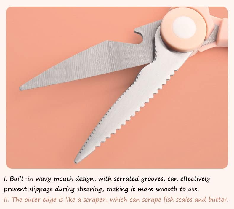 Jasni Kitchen Scissors, Heavy Duty Scissors, Stainless Steel Kitchen Shears, Multipurpose Ultra Sharp Utility Left Handed Scissors for Poultry, Fish, Vegetables, Herbs, BBQ, Flowers, Nuts (Pink)