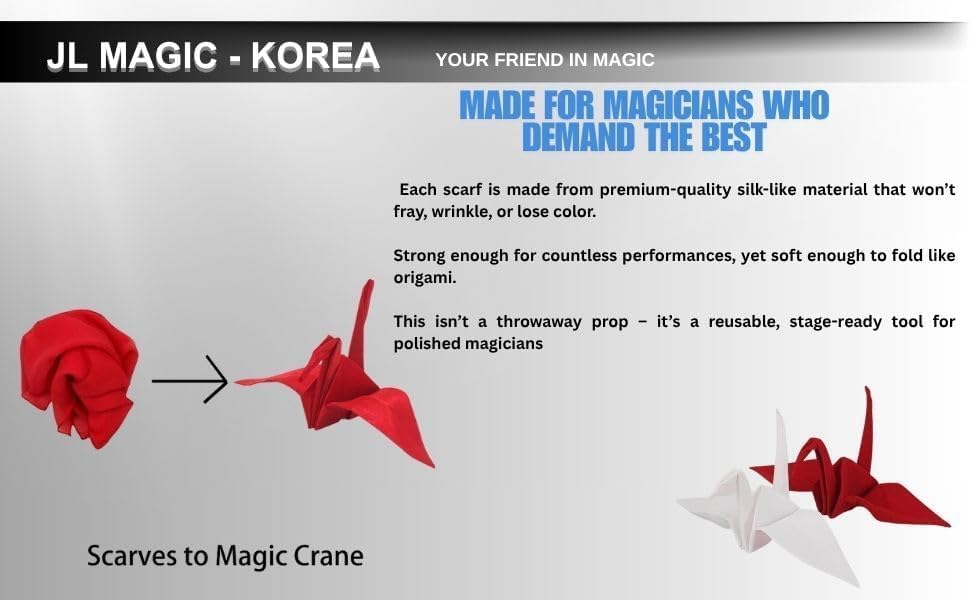 Magic Origami Scarf Set (Red & White 2 Pieces) – Folding Crane Magic Trick Prop for Stage Performance image 5