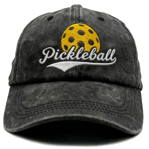 Jumsky Pickleball Gifts for Men Women,Pickleball Hat Ajustable Embroidered Washed Baseball Cap Black