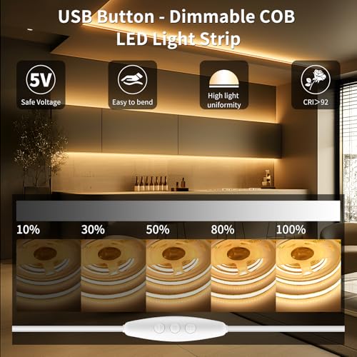 Tira de LED COB 5V USB 2 metros blanca regulable miniatura 3