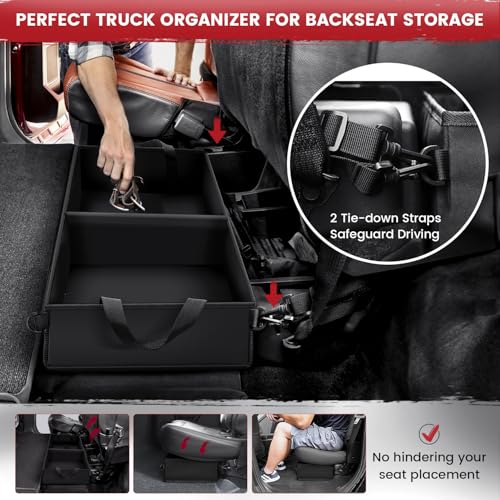 Autofit Under Seat Truck Organizer Storage Box with 1 Removable Divider & 5 Storage Mesh Bag, Collapsible Trunk Organizer for Car, SUV, Truck, or Van(Full Size Trucks) Two large storage compartments by Autofit - Image 7