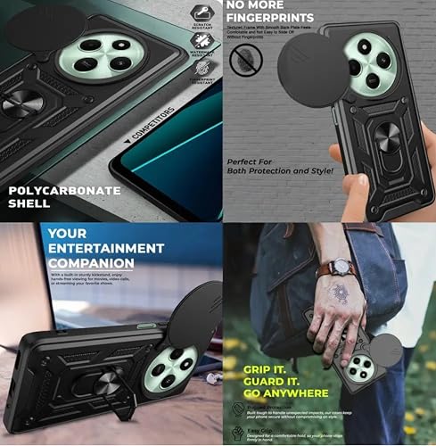 Image of SPAZY CASE Vivo T4 5G / iQOO Z10 5G Back Cover | Heavy Duty Hybrid Case with 360 Degree Rotating Finger Ring Holder + Slider Shutter Camera Protection Case for Vivo T4 5G / iQOO Z10 5G - Black