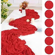 6 Pack Red Cheesecloth Table Runner 10FT Cheese Cloths for Wedding Decor, 20x120inch Rustic Boho Gauze Table Runners for Wedding Party Bridal Shower Table Decoration