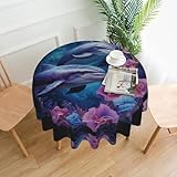 Tissu du produit : cette nappe ronde imprimée couple de dauphins est fabriquée en polyester, protégeant efficacement votre table de salle à manger contre les dommages. Il est doux au toucher et convient pour un usage quotidien.