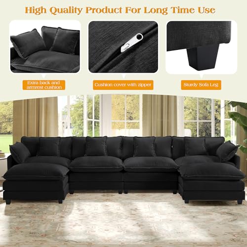 Image of 149.2 inch Modular Sectional Sofa,U Shaped Couch for Living Room,Modern Deep Seat Sofa 3 Seater Chenille Fabric Comfy Cloud Couches with Throw Pillows & Movable Ottoman