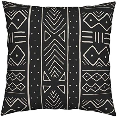 FJTP African Mudcloth Black White Flax Cotton Hidden Zipper Throw Pillow Covers 24x24 in (Two Sides)