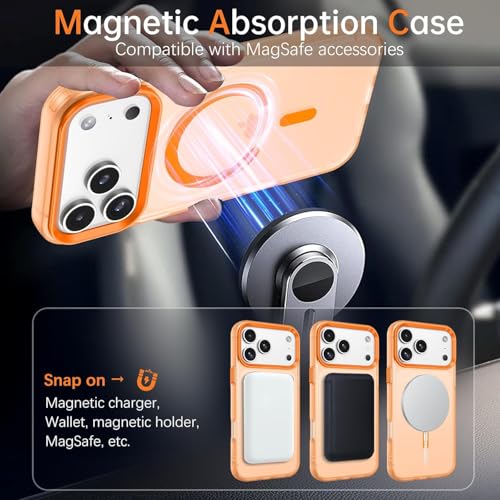 Image of VONZEE iPhone 17 Pro Translucent Matte Back Cover, MagSafe Compatible Magnetic Wireless Charging Support, Shockproof Anti-Fingerprint Protective Phone Case, Slim Durable Design, Cosmic Orange