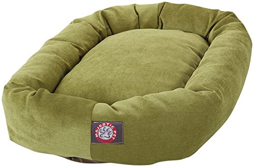 Image of Majestic Pet 40 Inch Micro Velvet Calming Dog Bed Washable - Cozy Soft Round Dog Bed with Spine for Head Support - Fluffy Donut Puppy Mat 40x29x9 (inch) Large - Apple