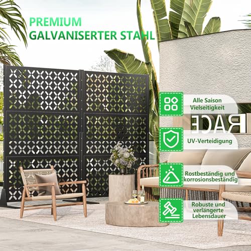 Metallene Privatsphäre-Scheibe für eigenständige Außen-Privatsphäre-Scheiben,182,88 cm H dekorative metallene Terrassenzaunplatten mit Standfuß,tragbare Trennscheiben für Außen-Dachter(X)