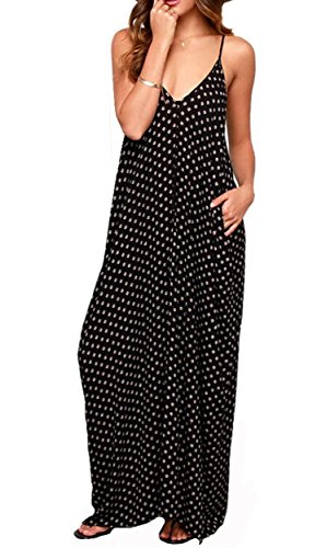 LILBETTER Women V-Neck Polka Dot Print Spaghetti Strap Boho Long Maxi Dresses4