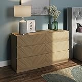 GFW Catania 3+3 Drawer Chest Of Drawers Cabinet, Modern Herringbone Design Wood Effect Finish Bedroom Furniture Storage Chest, Euro Oak, D39.8 x H68 x W118.9cm
