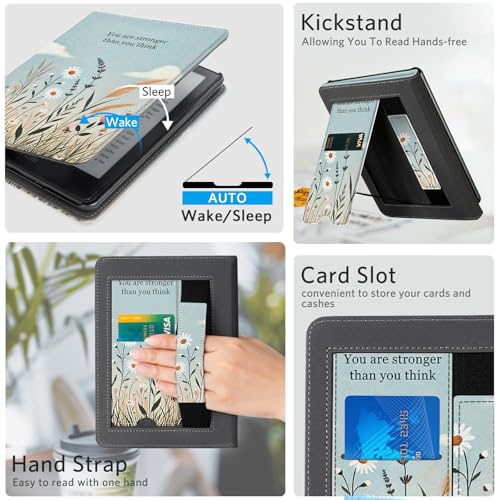 Image of CoBak Stand Case for 7 inch Kindle Paperwhite 12th Gen 2024 and Kindle Colorsoft with Hand Strap - Compatible with iPhone MagSafe, for Samsung /Belkin /Anker Wireless Charging Pads, Durable, Auto Sleep Wake