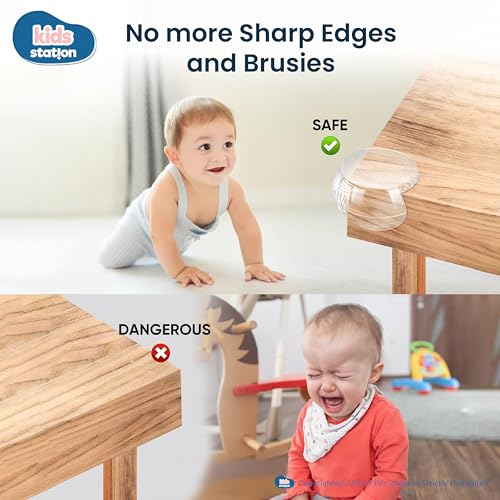 Image of Kids Station Baby Proofing Corner Guards for Furniture-Table Guards with Soft Silicone, Sharp Corner Protection, Transparent PVC-Childproof Safety (Round Transparent Corner Guards, Pack of 10)