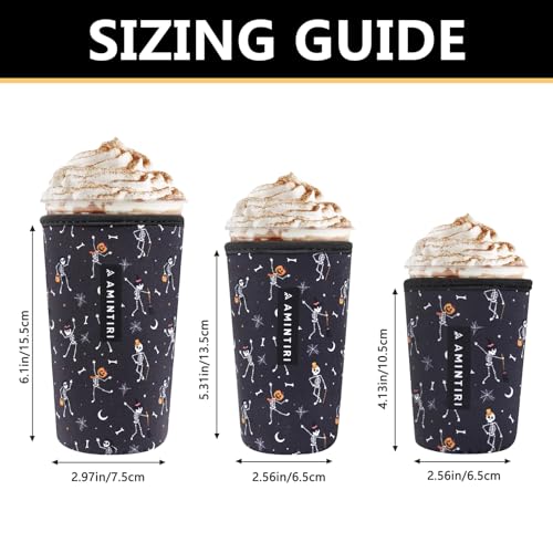 Image of 3 Pack Reusable Sleeve for Iced Coffee Cup, Coffee Neoprene Sleeve for Iced&Hot Drinks, Coffee Sleeve Compatible with Starbucks, Dunkin Coffee Cup. (Dancing Skull)
