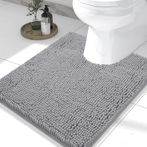 Smiry Luxury Chenille Toilet Rugs U-Shaped 24x20, Soft Absorbent Non-Slip Contour Bathroom Rugs for Toilet, Machine Washable Contoured Bath Mats, Grey