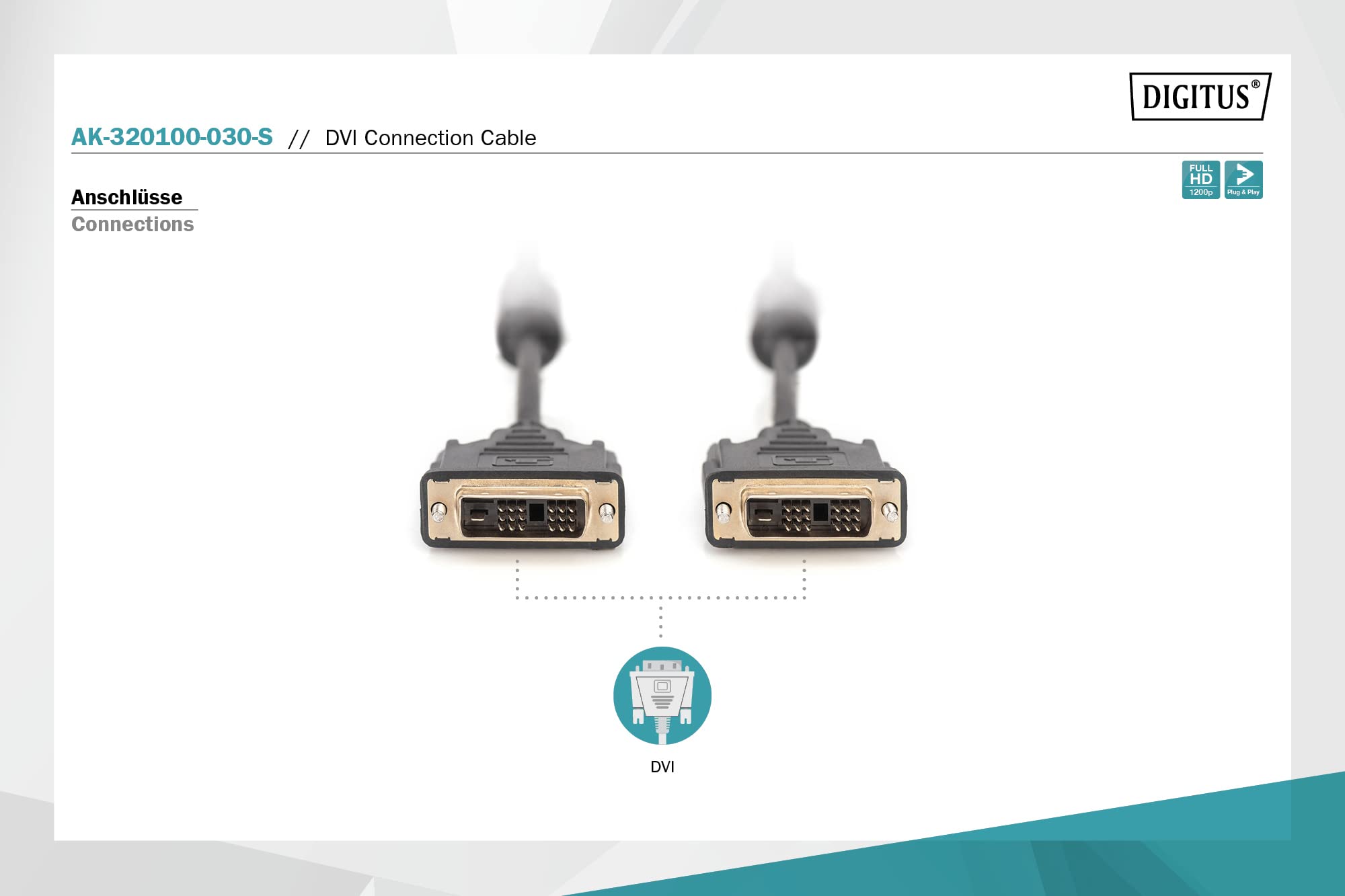 DIGITUS Cavo di collegamento DVI, DVI(18+1), 2x ferrite M/M, 3,0 m, DVI-D Single Link, nero